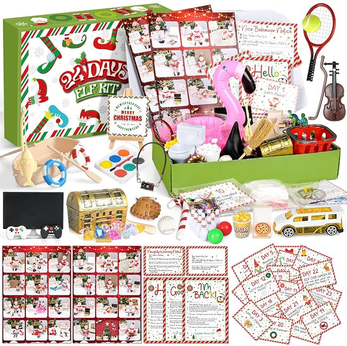 MOVINPE Elf Activities Kit – 24 Days Christmas Elf Accessories Props Set with Instructions, Pho... | Amazon (US)