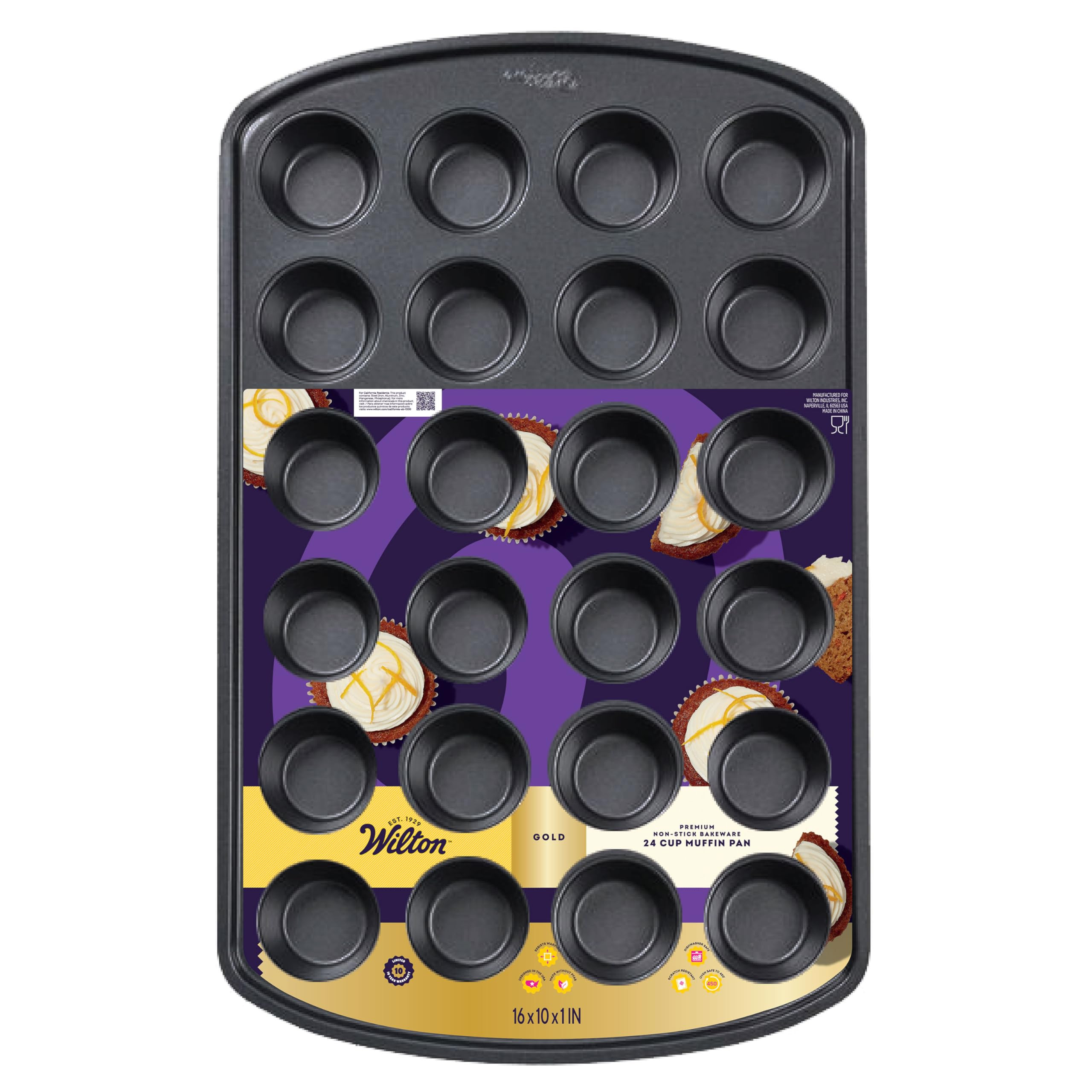 Wilton Gold Premium Non-Stick Bakeware 24 cup Muffin Pan, 16x10x1 in | Amazon (US)