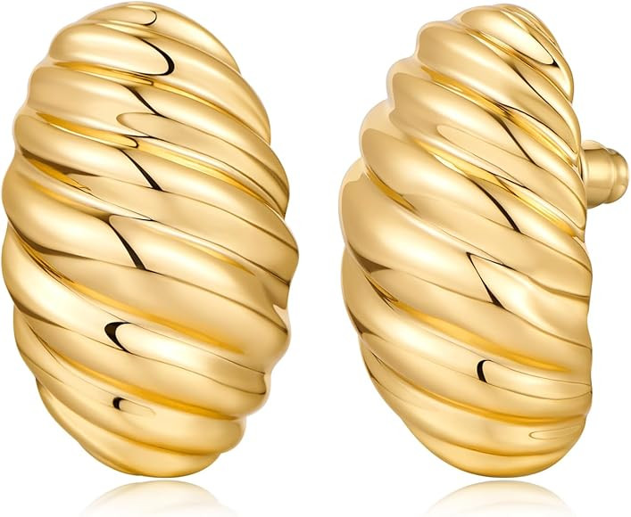 HESSAWELL Polished Twisted Stud Earrings for Women Gold Silver Chunky Stud Earrings for Birthday ... | Amazon (US)