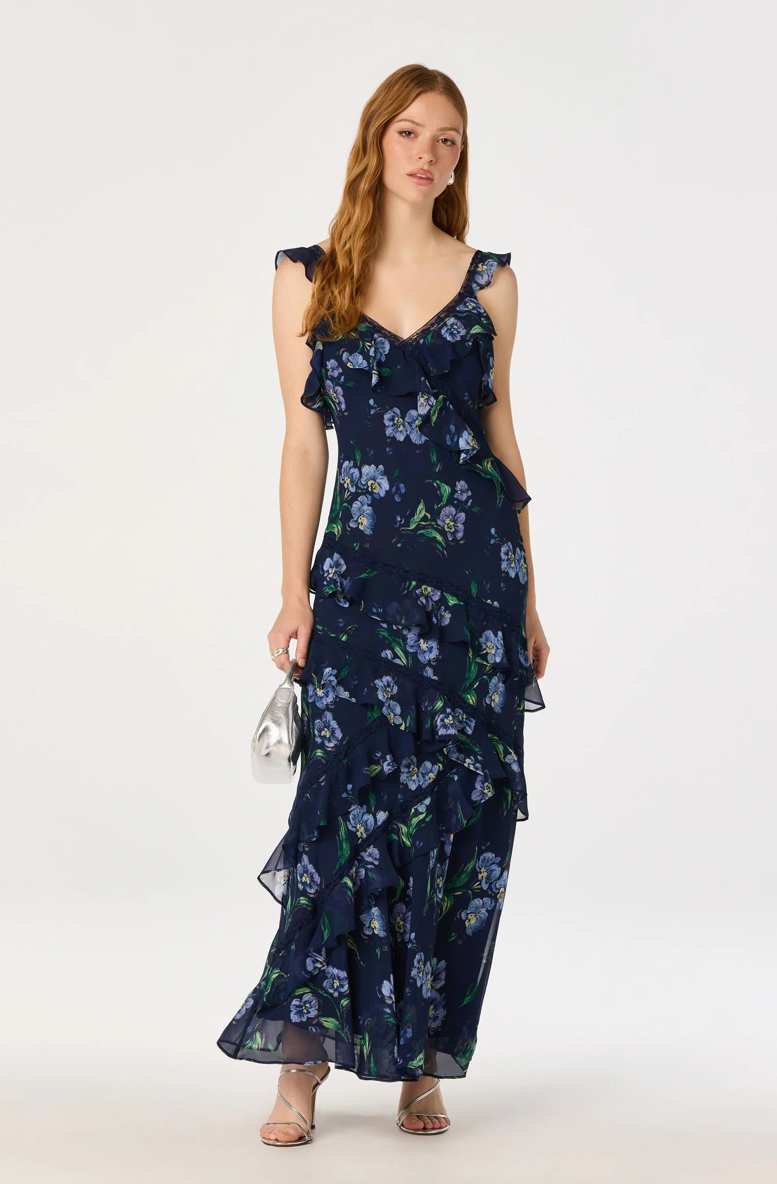 Megan Ruffle Maxi Dress - Navy floral / XS | ASTR The Label (US)