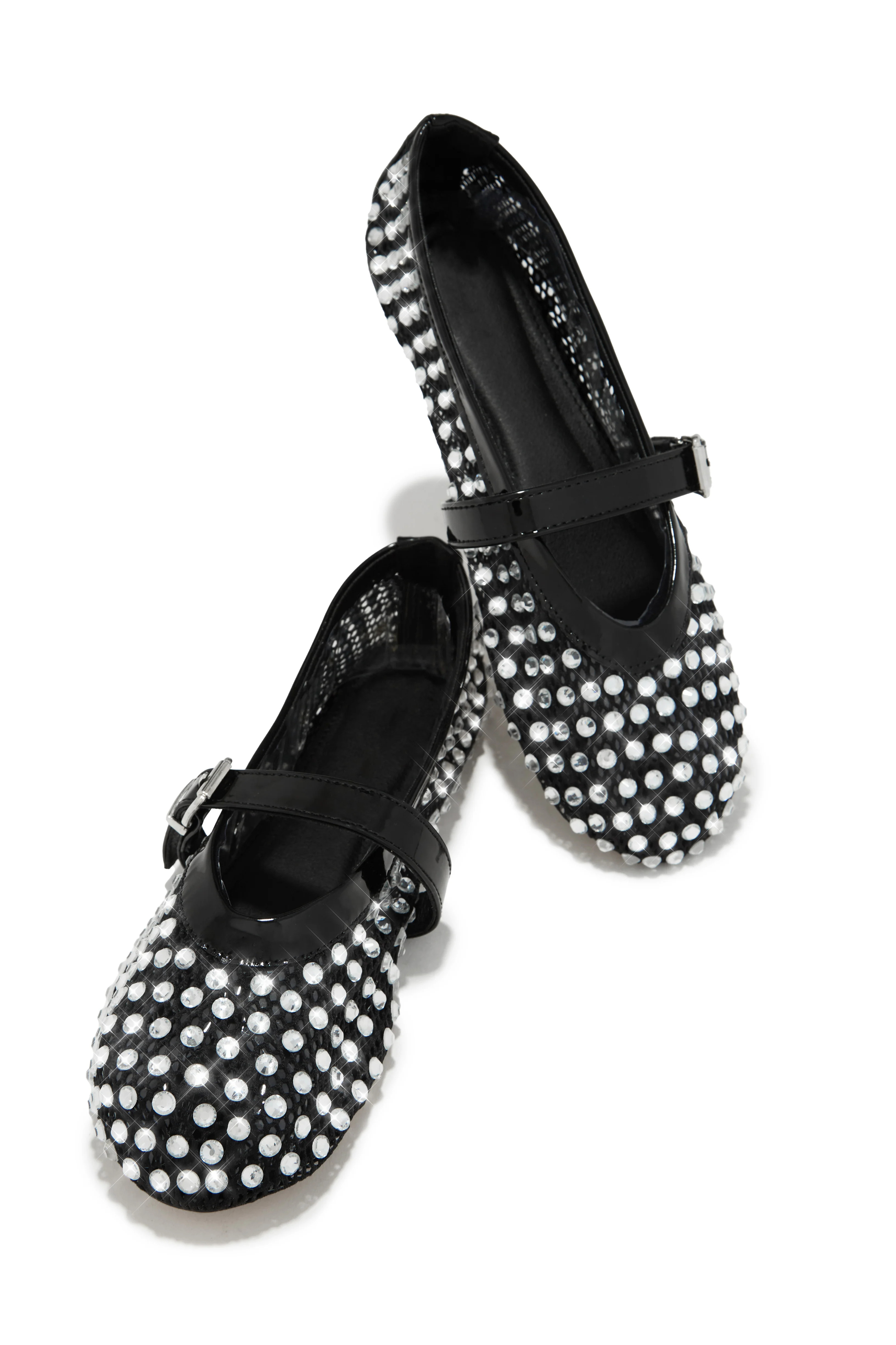 Marlie Embellished Mesh Flats - Black 5.5 / Black | MISS LOLA