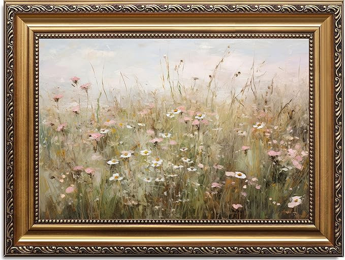 ASTRDECOR Vintage Gold Framed Canvas Wall Art, Farmhouse Wall Decor Wildflower Field Landscape Oi... | Amazon (US)
