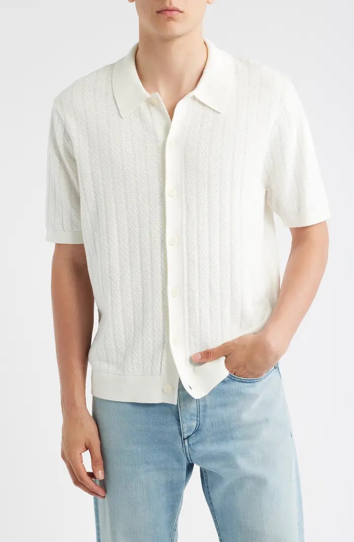 Tellaro Textured Wide Stripe Short Sleeve Cardigan | Nordstrom