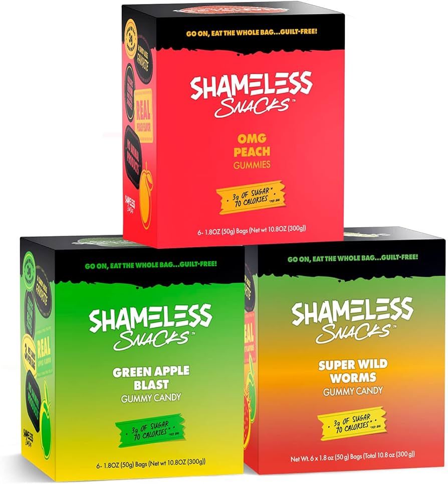 Shameless Low Carb Keto Gummy Bundle - Sour Peach, Green Apple & Super Wild Worms Gluten Free Can... | Amazon (US)