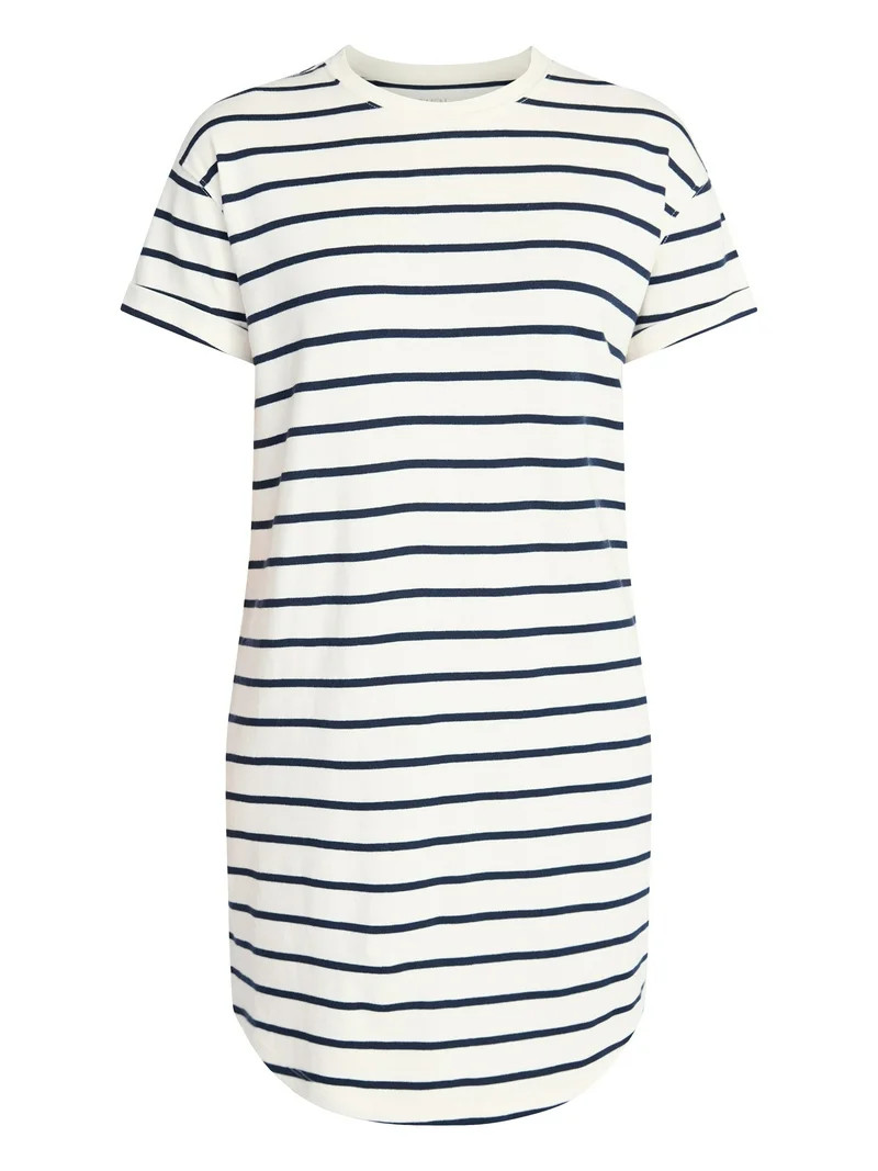 Time and Tru Women's Cotton T-Shirt Dress with Short Sleeves, Sizes XS-XXXL | Walmart (US)