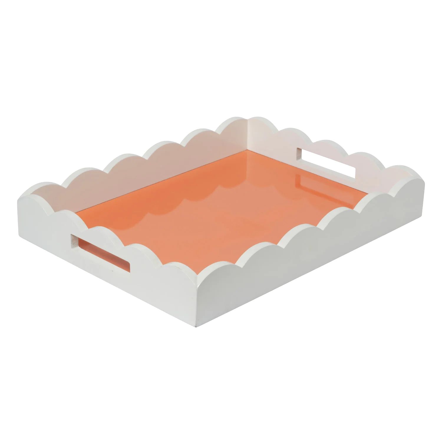 Large Rectangular White and Apricot Scalloped Tray | In the Roundhouse