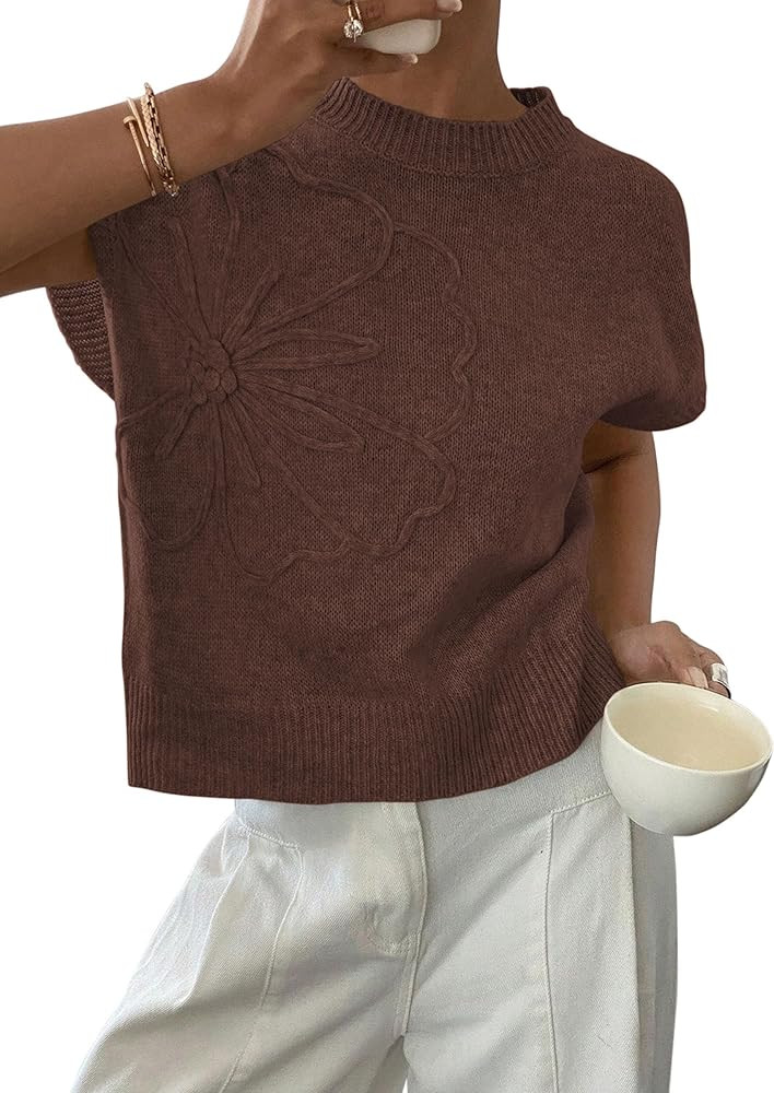 PRETTYGARDEN Women's 2026 Spring Sweater Vest Trendy Flower Knit Short Sleeve Cute Pullover Tank ... | Amazon (US)