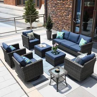Ovios Patio Furniture Set 8-piece Wicker Rocking Swivel Chair Sectional Sofa Side Tables - Grey | Bed Bath & Beyond