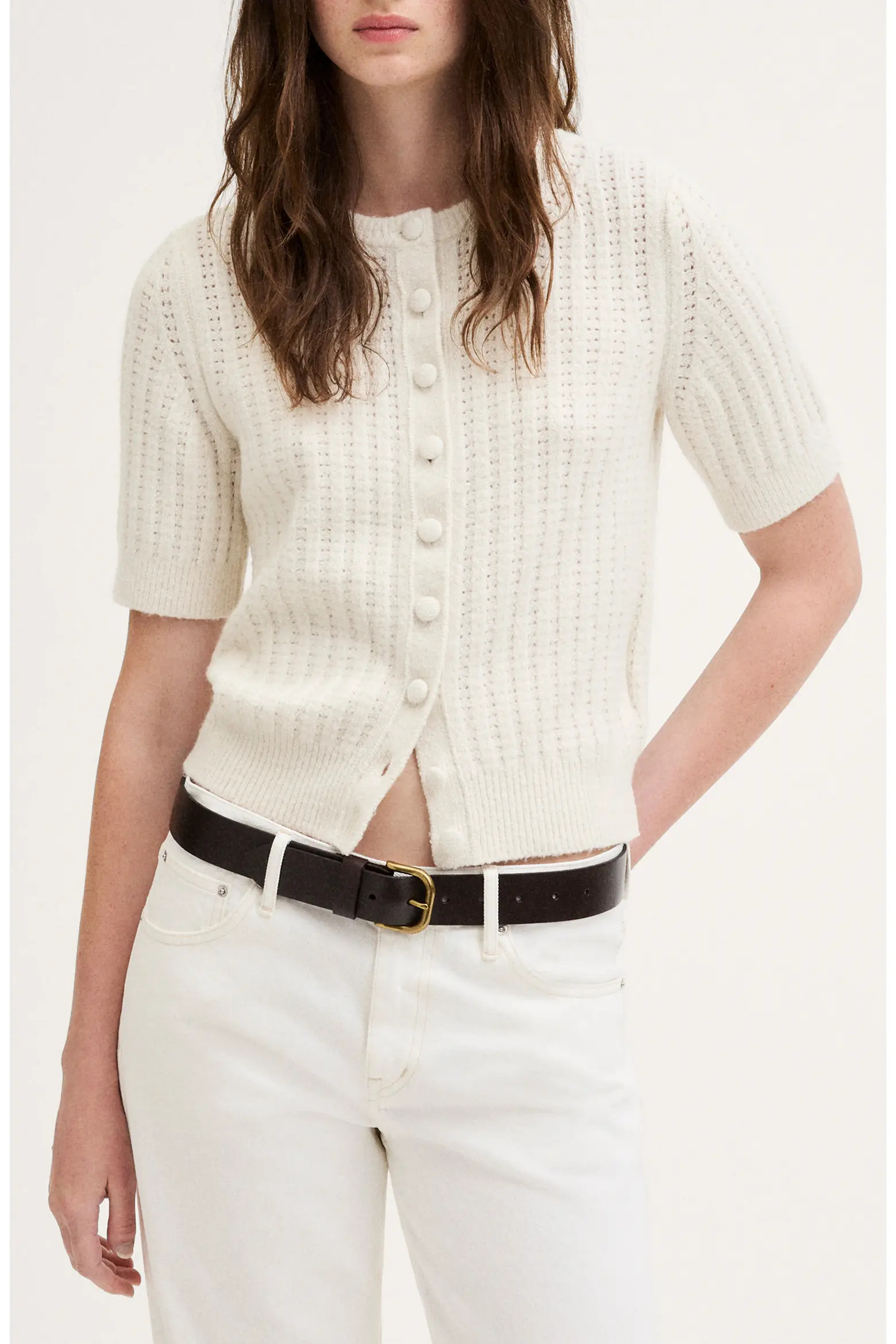 Madewell Textured Stitch Short Sleeve Cardigan (Women) | Nordstrom | Nordstrom