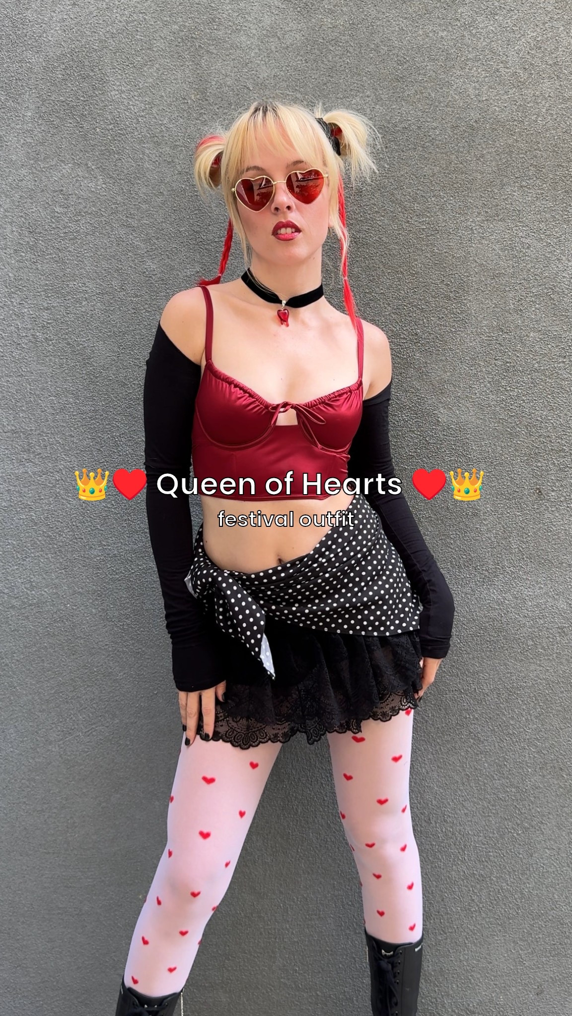 queen of hearts themed festival outfit ♥️👑 

alice in wonderland outfit, festival outfits, queen of hearts outfit, rave outfit 