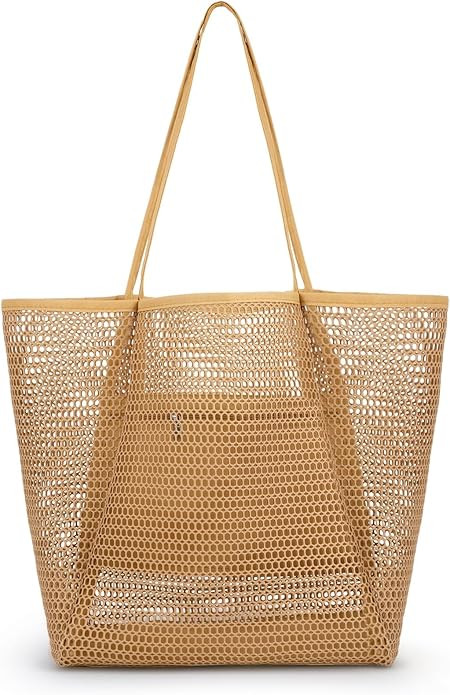 Iioscre Beach Bag for Women, Top-Handle Handbags with Zipper Inner Pocket,Foldable Swim Tote Bag ... | Amazon (US)