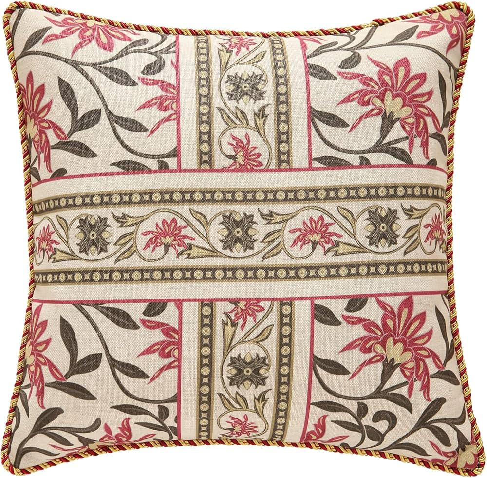 patdrea Designer Throw Pillow Covers,Vintage Red Linen Pillowcases with Leaves and Flower Pattern... | Amazon (US)