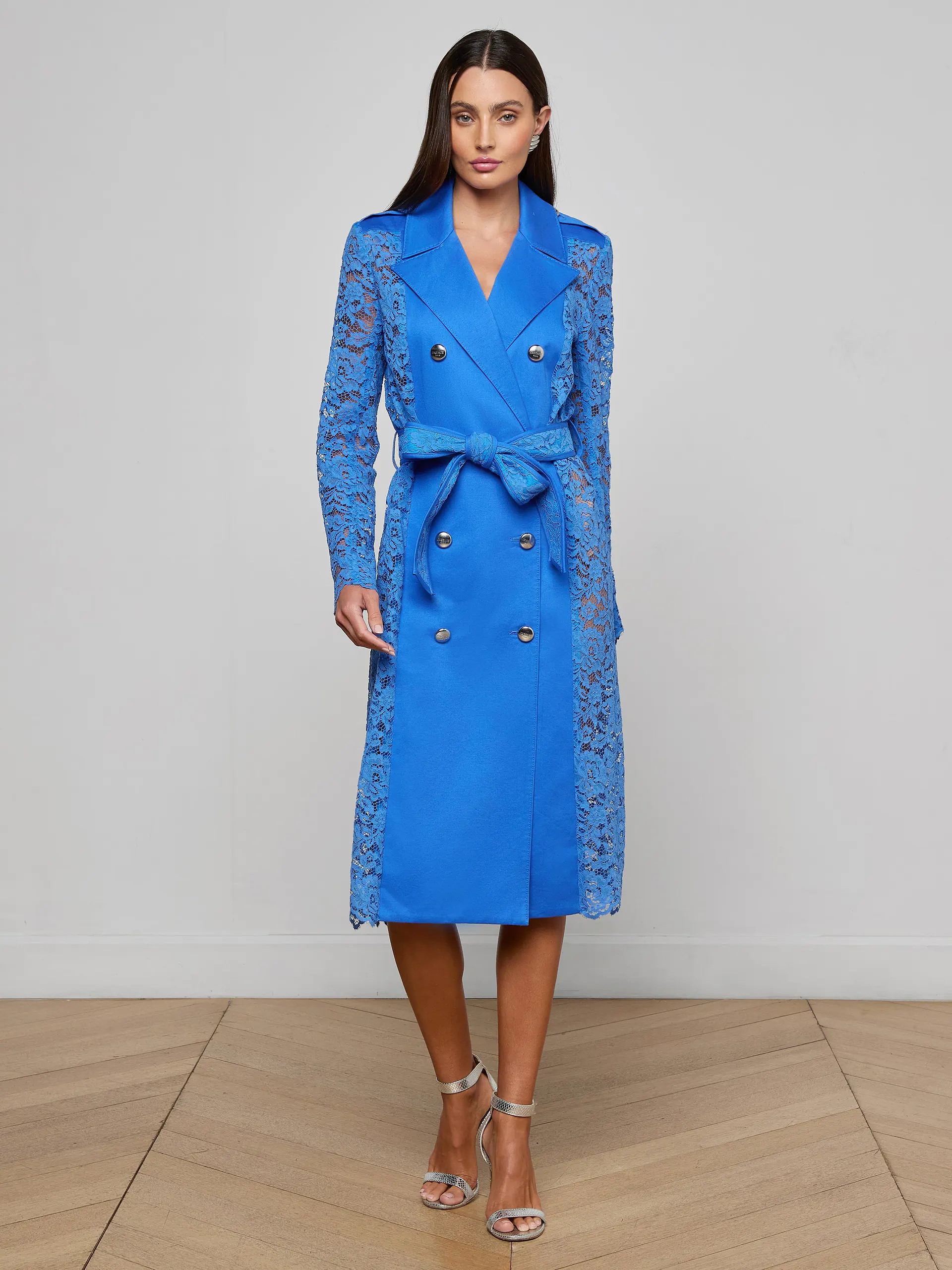 Amata Lace Trench Coat in Regatta Blue | L'AGENCE | L'Agence