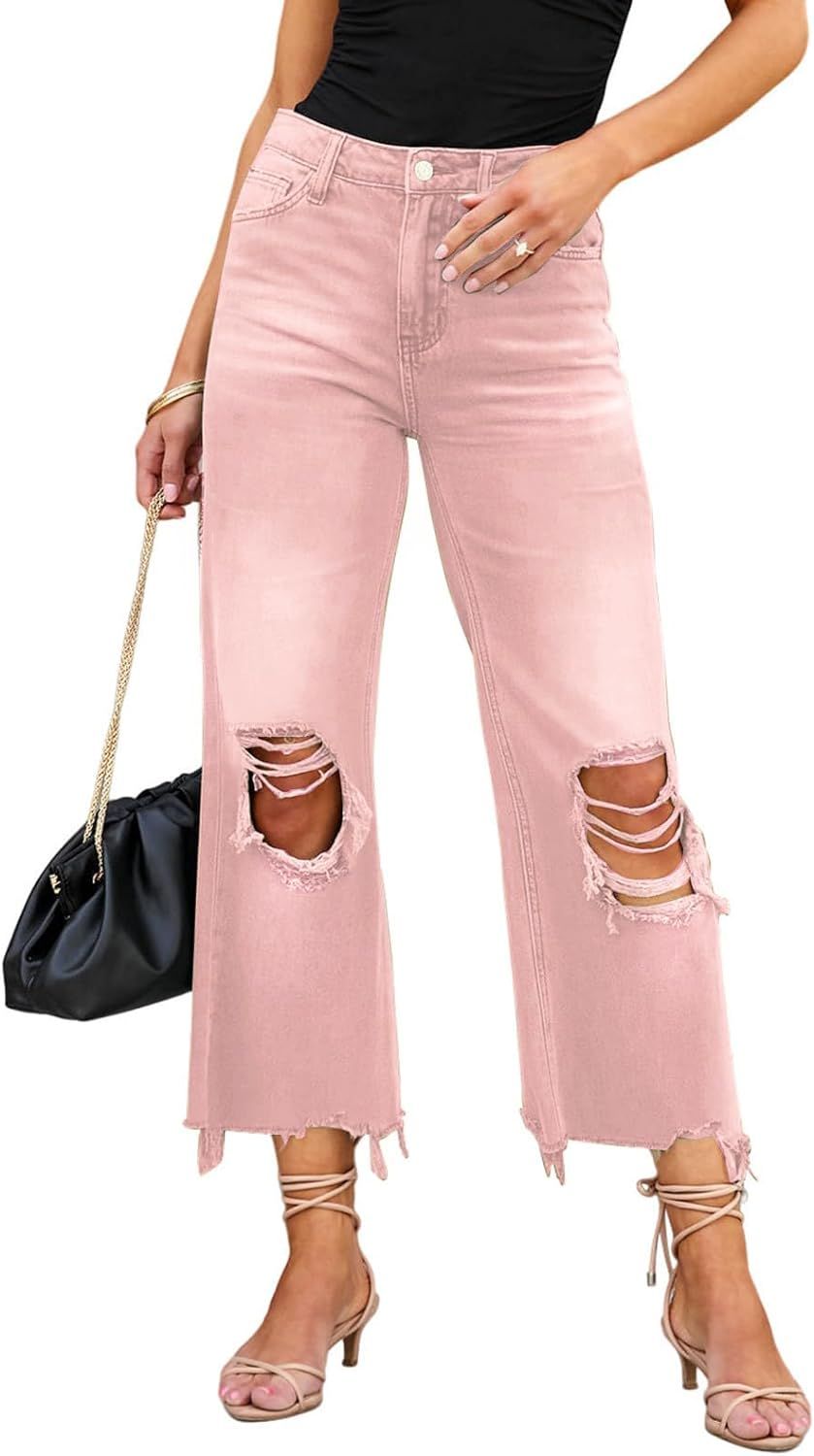 LOLONG High Waisted Ripped Flare Jeans for Women Casual Distressed Pants | Amazon (US)