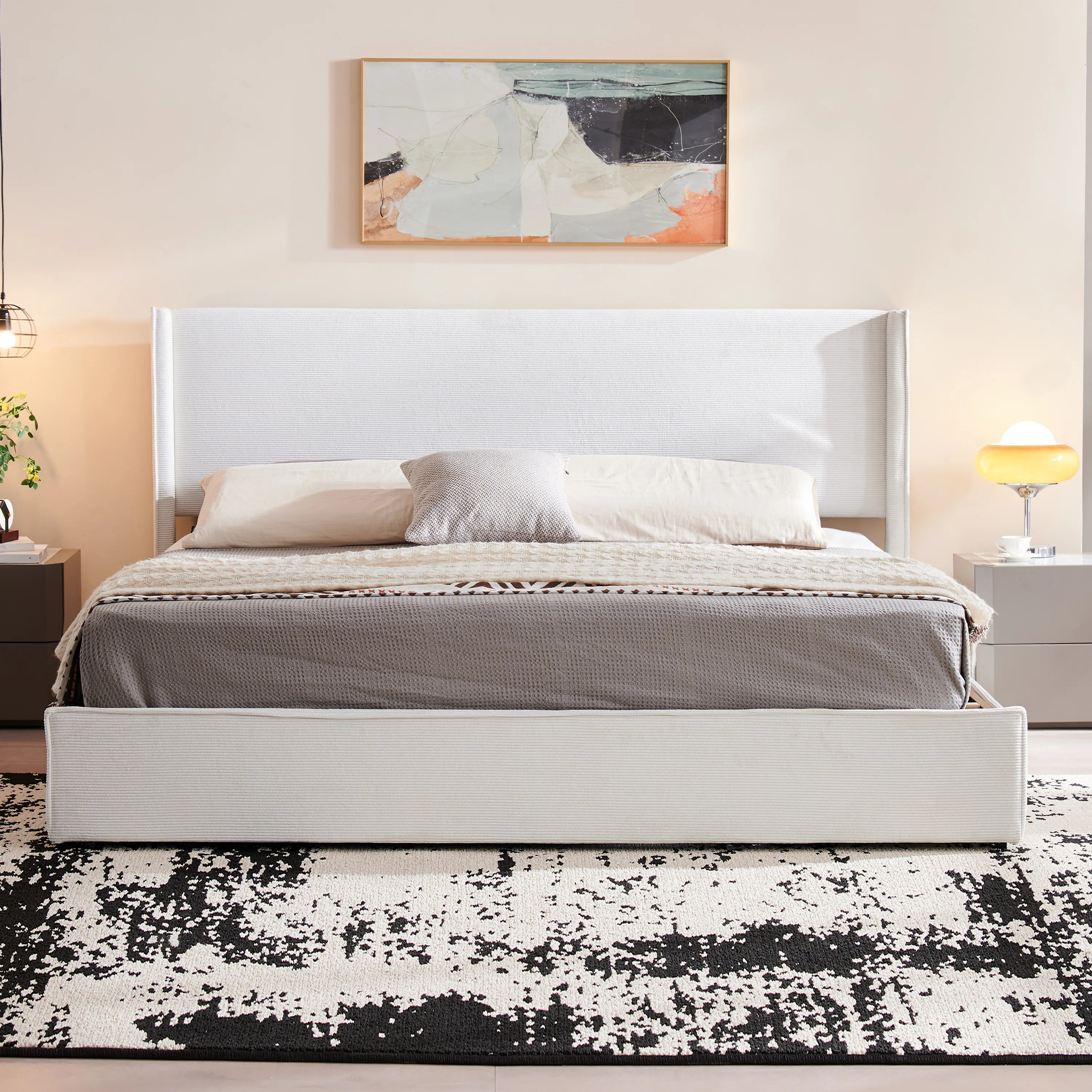 Latitude Run® Modern Wingback Upholstered Platform Bed Frame with 4 Plastic Storage Drawers, Sof... | Wayfair North America