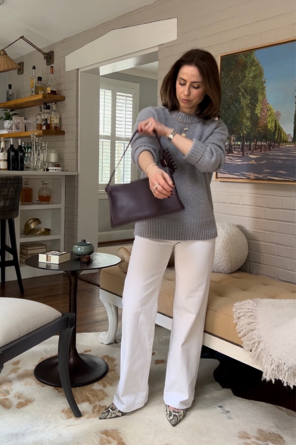 La Ligne Marin sweater (code KELLY10 for first time customers)
Citizens of Humanity jeans
Aesther Ekme bag
Emi Jay claw clip
Aeyde python pumps (limited sizes left)

Winter outfit 
White denim 