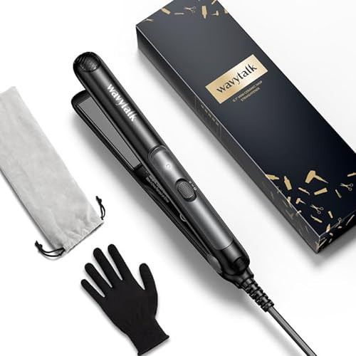 Wavytalk Pro Mini Temperature Adjustable Hair Straightener - 0.7 Inch Small Flat Iron for Short Hair, Curls, Bangs, Travel Use, Dual Voltage, Extended Size, Black | Amazon (US)
