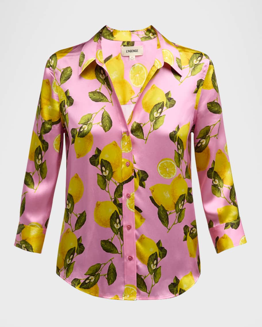 Dani 3/4-Sleeve Lemon-Print Blouse | Neiman Marcus