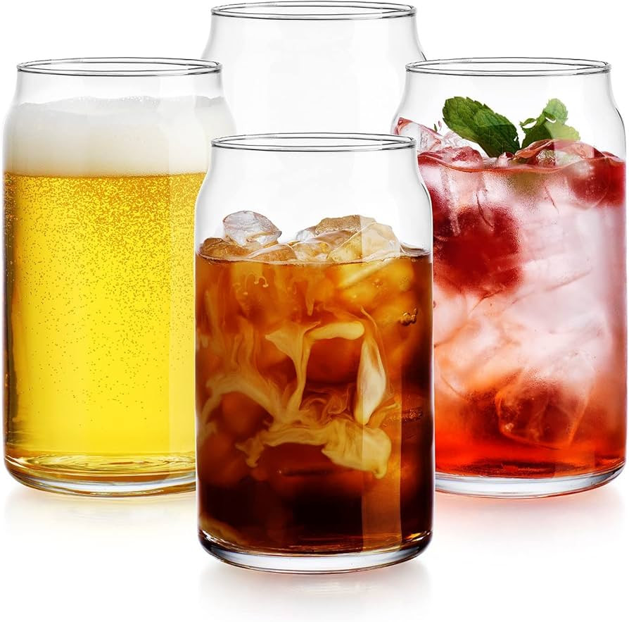 Glaver's Drinking Glasses 4pc Can Shaped Glass Cup Set, 16oz Beer Can Glass Coffee Cups, Glass Tu... | Amazon (US)