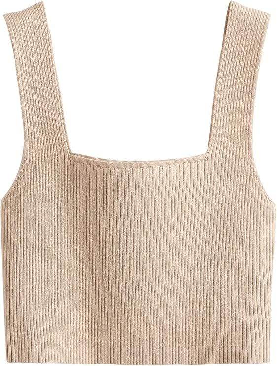 Verdusa Women's Square Neck Sleeveless Solid Ribbed Knit Crop Top Tank | Amazon (US)