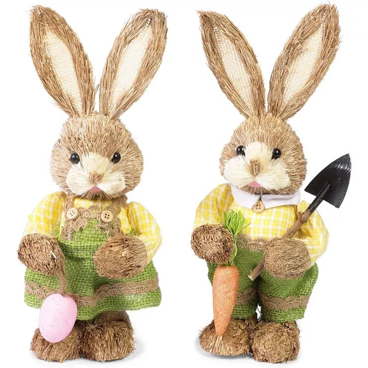 Juvale 2 Pack Easter Bunny Figurines for Home Décor, Easter Rabbit Rustic Farmhouse Decorations,... | Target