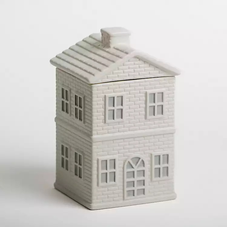 White Embossed Ceramic House Canister, 9 in. | Kirkland's Home
