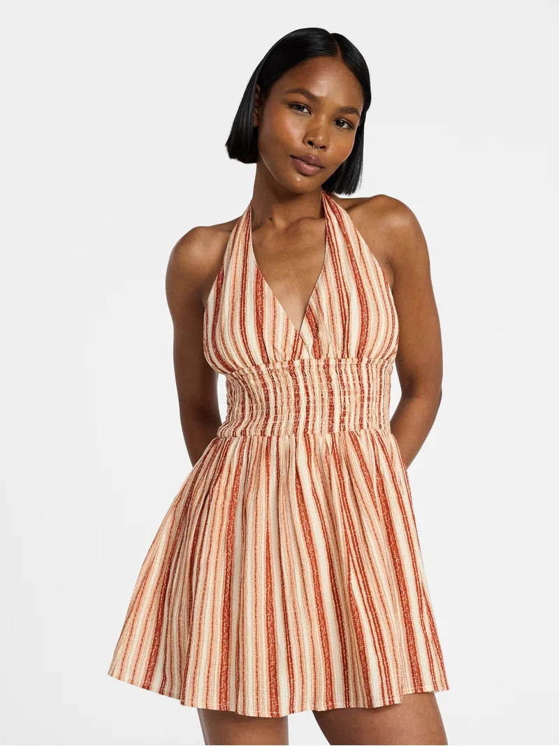 No Boundaries Smocked Cotton Halter Mini Dress, Women's XXS-XXL | Walmart (US)