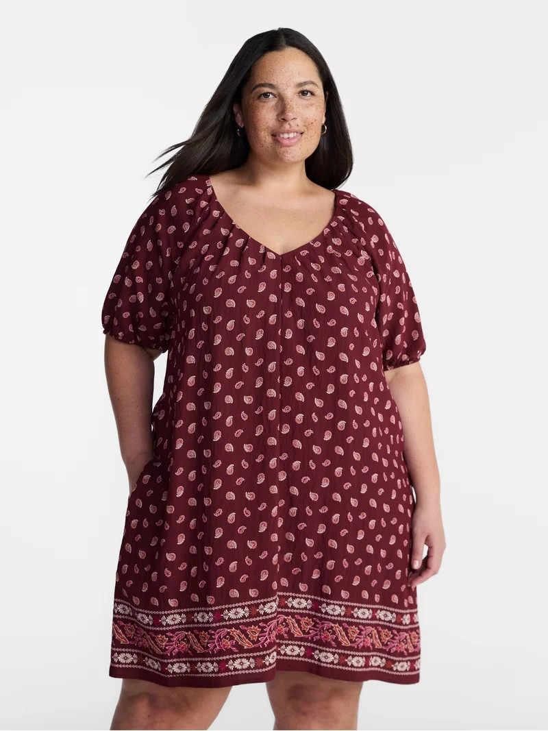 Terra & Sky Women\u2019s Plus V-Neck Mini Dress, Sizes 0X-5X | Walmart (US)