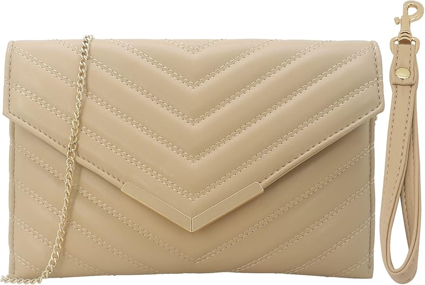 MOJISOLO Quilted Women Envelope Clutch Bag Pouch Purse Medium Foldover Evening Handbag | Amazon (US)