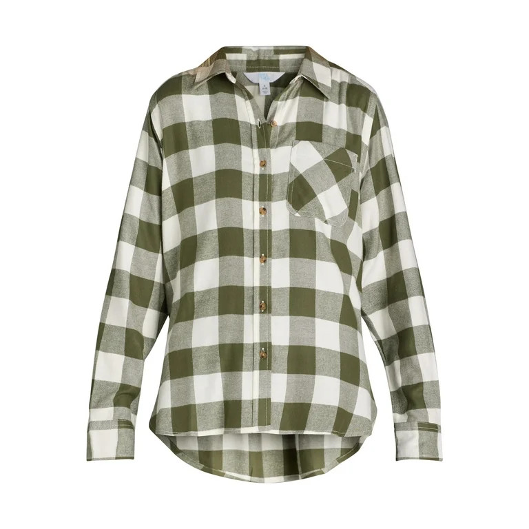 Time and Tru Women's Flannel Shirt with Long Sleeves, Sizes S-XXXL | Walmart (US)