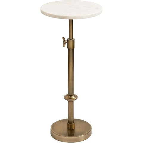 Adjustable-Height Marble Drink Table - 12x12x22-30, White Marble & Antique Brass, Modern Round En... | Amazon (US)