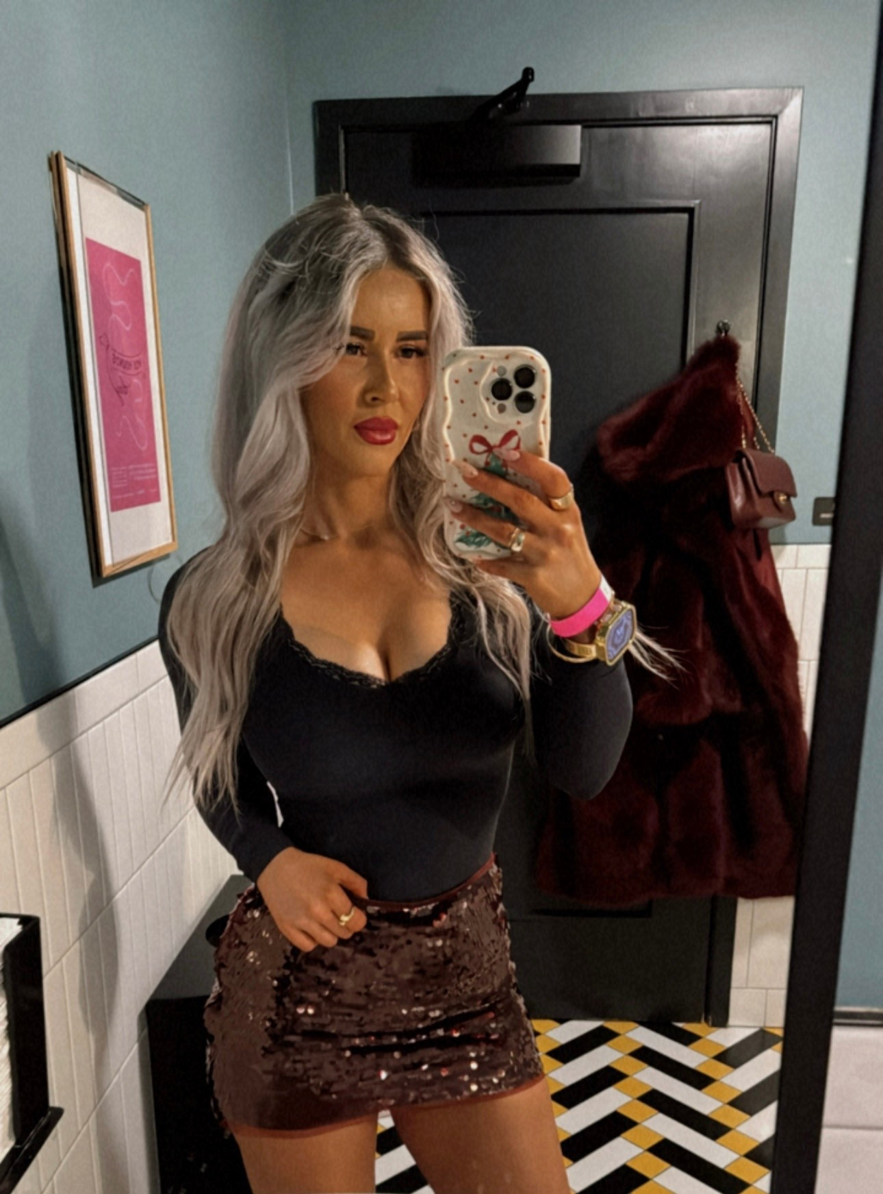 Amazon top and Target 🎯 skirt with built in shorts. The top is high quality , stretchy and very soft-reminds me of skims. Pair with fur coat and burgundy purse 👛 as well as high knee boots and you are all set for a night out. Top is sz Small and skirt is sz XS for reference. 

#LTKU #LTKFindsUnder100 #LTKBeauty