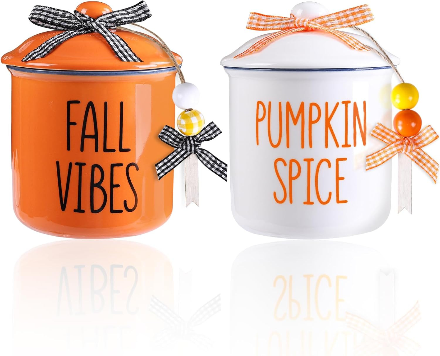 2pcs Fall Ceramic Canisters Thanksgiving Ceramic Cup Mini Jar Candy Holder with Lid Wooden Beads ... | Amazon (US)