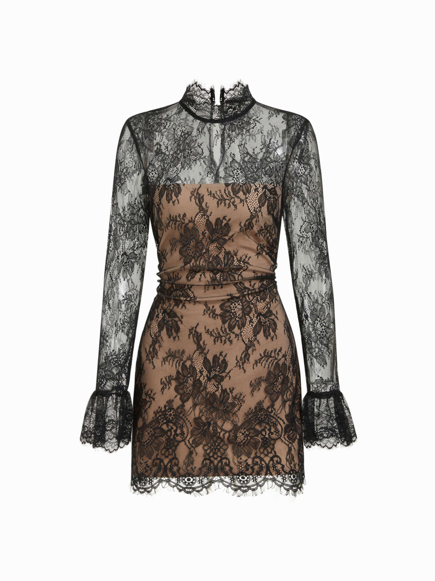 Lace Lace Stand Collar Long Sleeve Straight Mini Dress For Daily Casual | Cider