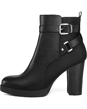 mysoft Women's Ankle Boots Chunky Stacked Heel Zipper Booties - Available in Wide Sizes | Amazon (US)