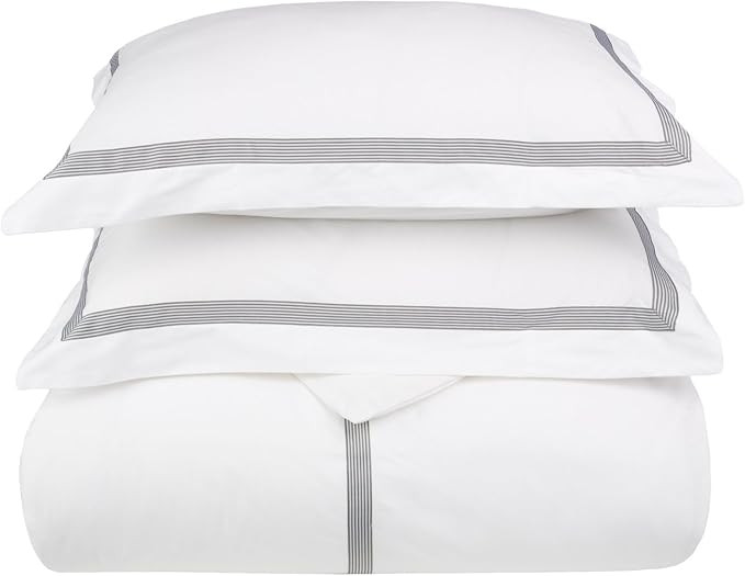 Miller 3-Piece Cotton Duvet Cover Set, Full/Queen, White/ Grey | Amazon (US)