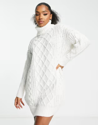 QED London turtle neck cable knit sweater dress in ivory | ASOS (Global)