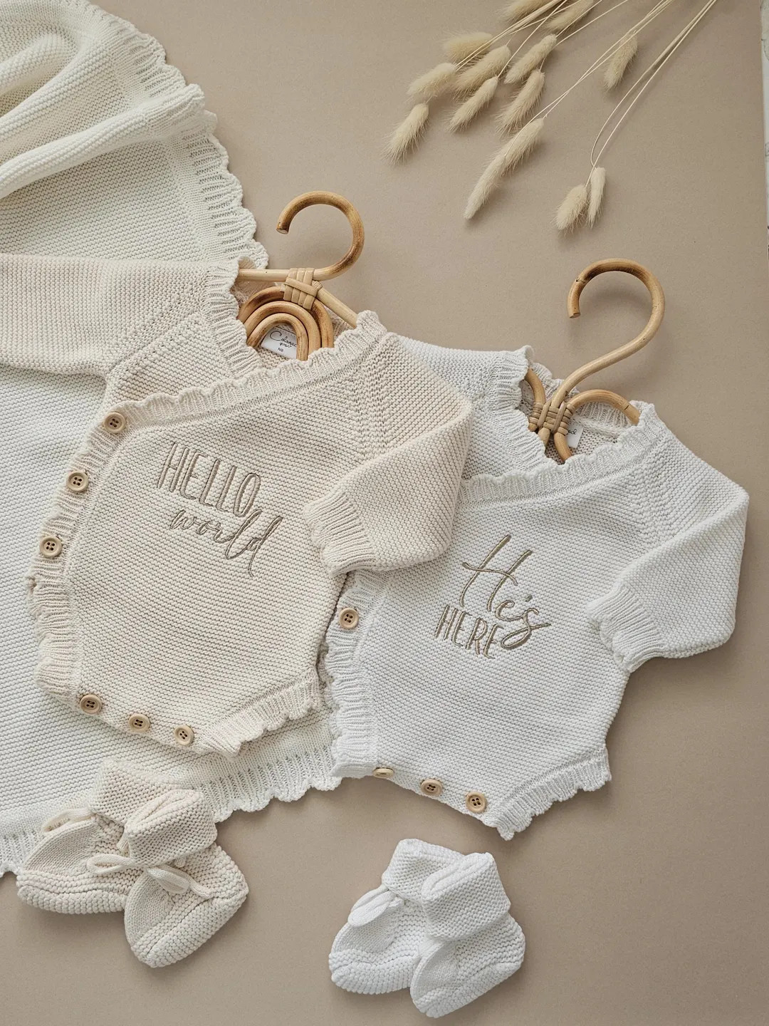 Personalised Baby Scalloped Romper, Luxury Neutral Set, Newborn Beige, Announcement Bodysuit, Bab... | Etsy (US)