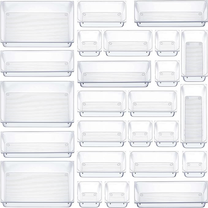 25 Pcs Drawer Organizer Set Dresser Desk Drawer Dividers - 4 Size Bathroom Vanity Cosmetic Makeup... | Amazon (US)