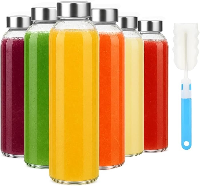 Sursip 18oz Glass Water Bottle Set of 6, Clear glass juice bottle for juicing\uff0cReusable Drink... | Amazon (US)