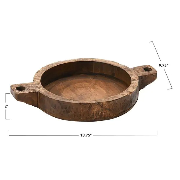 Rustic Mango Wood Bowl With Handles | Antique Farm House