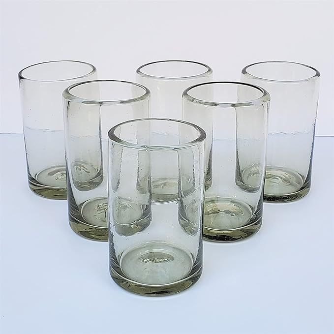 MexHandcraft - Clear Blown 14 oz Drinking Glasses, Set of 6, Mexican Handmade Glassware, Recycled... | Amazon (US)
