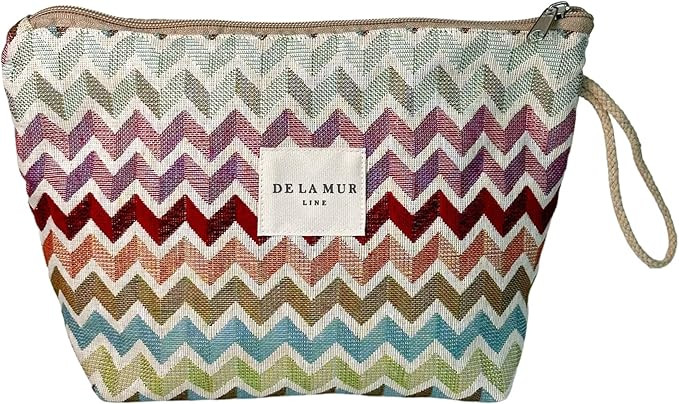 Large Chevron Travel Makeup Bag – Vibrant Woven Cosmetic Bag for Women, Spacious Toiletry Bags ... | Amazon (US)