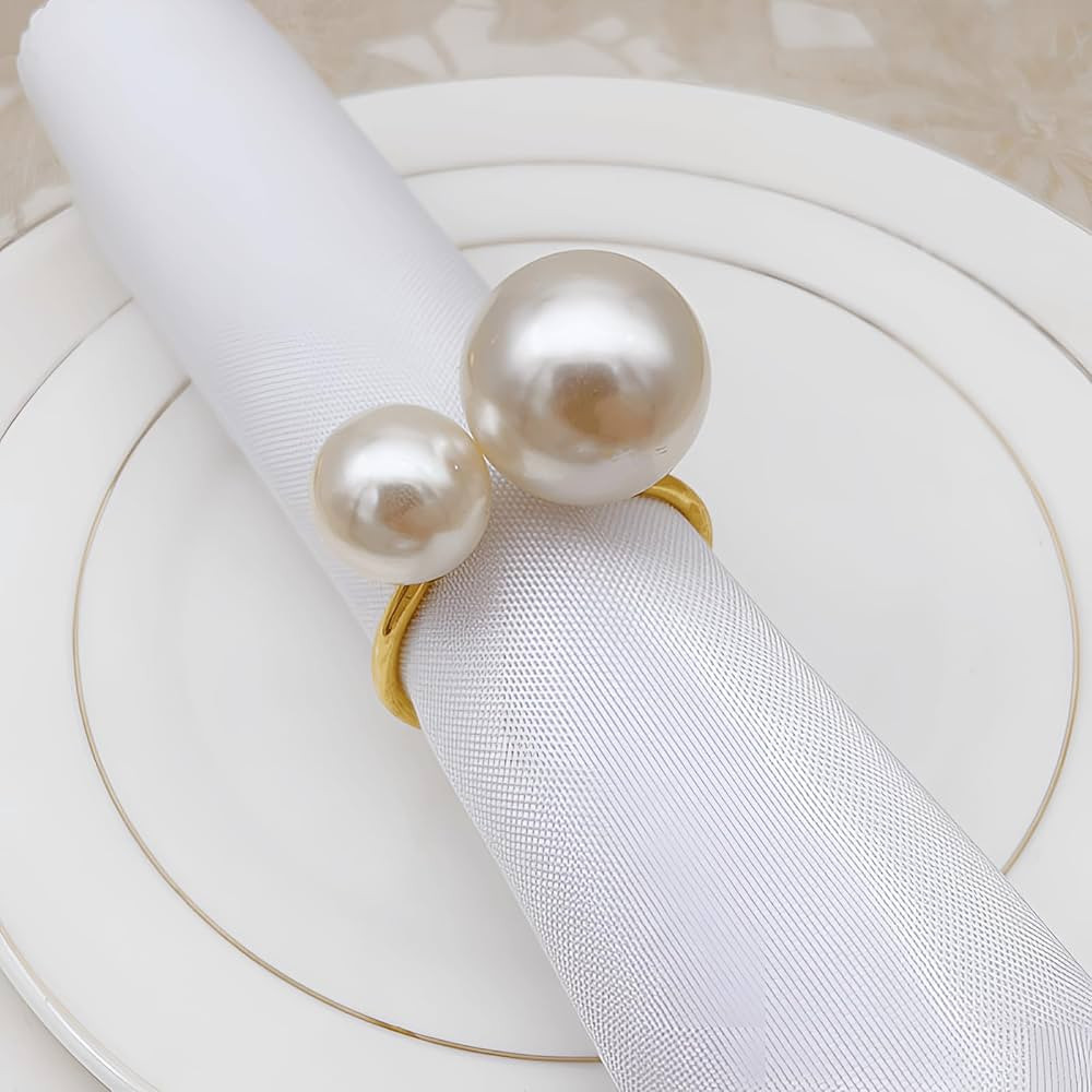 SHIONSON Set of 12 Napkin Rings for Dinning Table Setting- Pearl Napkin Rings for Holiday Party, ... | Amazon (US)