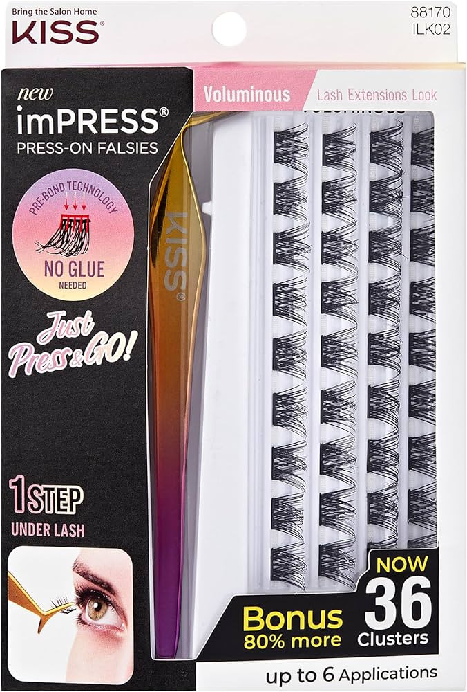 KISS imPRESS Falsies Self Adhesive Eyelashes, Press On Lashes, 12mm-14mm Glam Volume Lashes, Blac... | Amazon (US)
