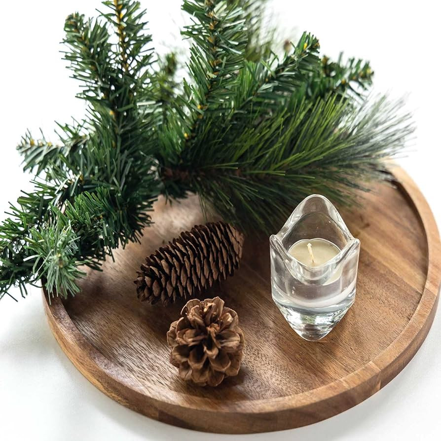 11.5 Inches Candle Holder Tray Home Decor, Round Wood Tray for Coffee Table, Small Wooden Serving... | Amazon (US)
