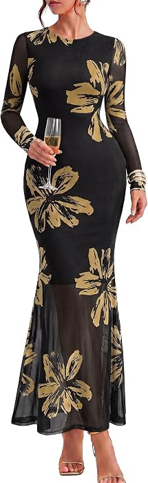 PRETTYGARDEN Women's Fall Long Sleeve Formal Wedding Guest Maxi Dresses | Amazon (US)