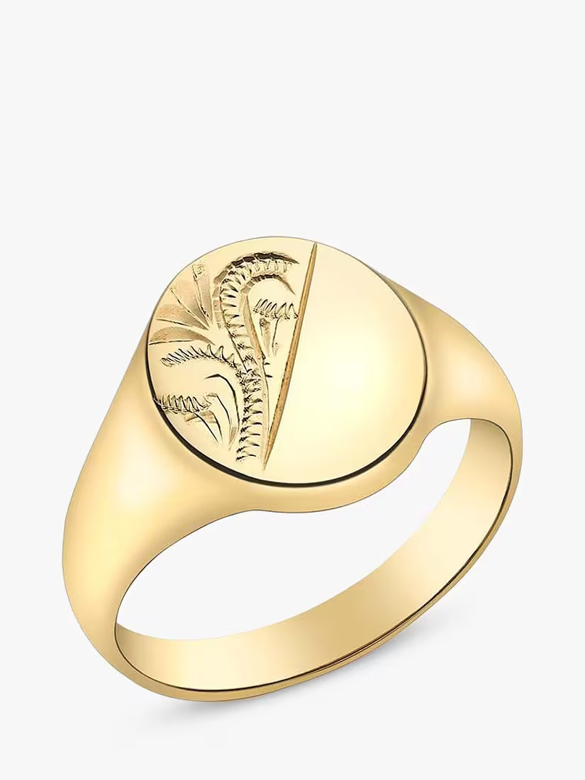 IBBPersonalised 9ct Gold Unisex Half Oval Signet Ring, Gold | John Lewis (UK)