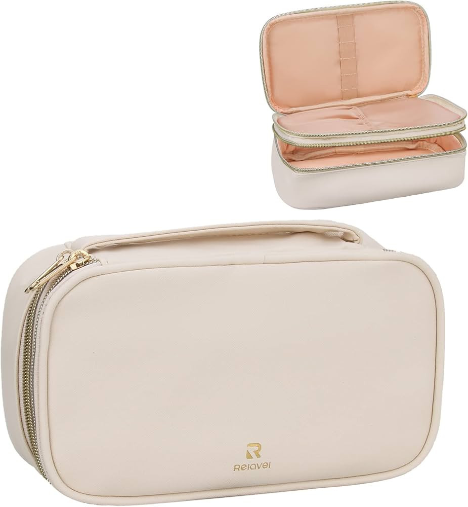 Relavel Travel Makeup Bag, Compact Cosmetic Bag, Small Makeup Bag for Women, Makeup Organizer Pou... | Amazon (US)