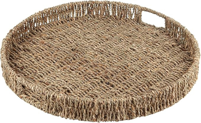 Round Ottoman Tray Large Wicker Serving Tray with Handles for Coffee Table, 16 Inch Handwoven Nat... | Amazon (US)